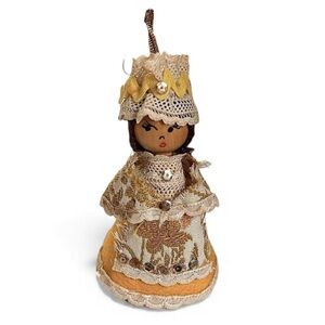 Vintage Christmas Handmade Small Doll Ornament Detailed Fabric Made in France